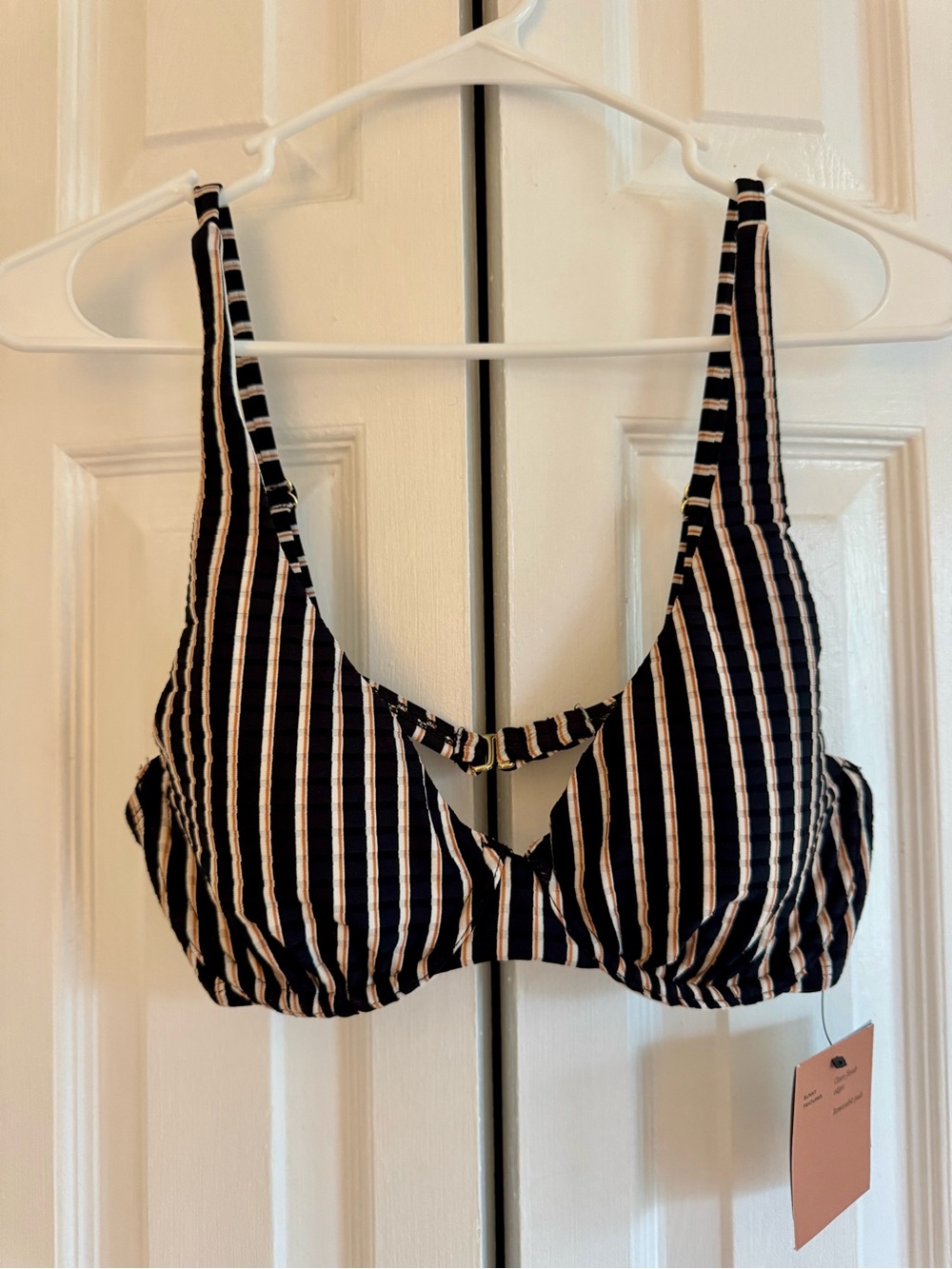 Shade & Shore Black and Cream Striped Bikini Top